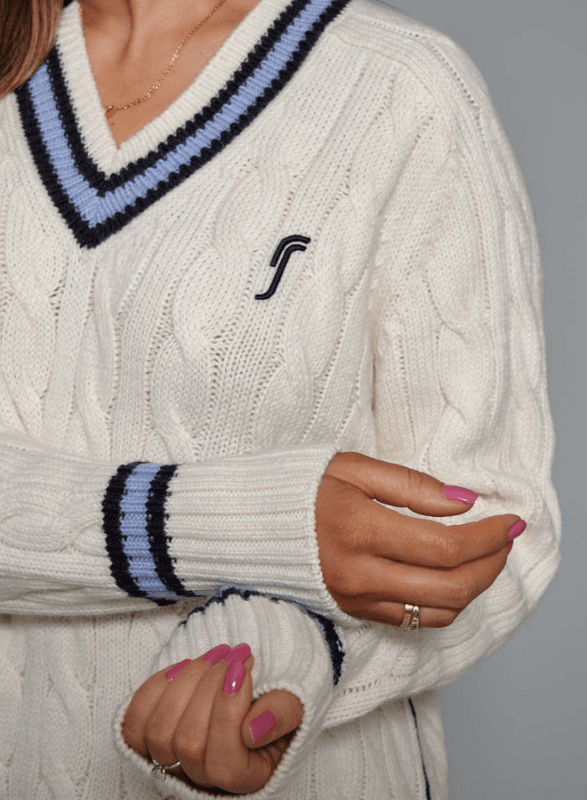 RS Women's Knitted Sweater (Coconut Milk / Navy)