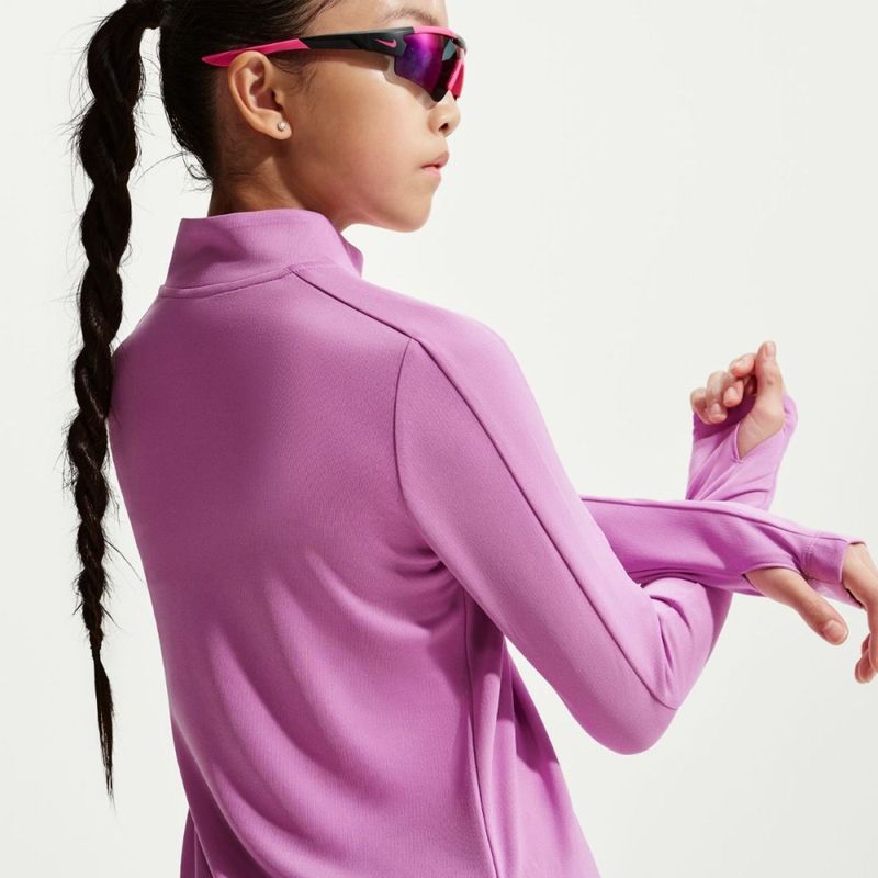 Nike Girls' Dri-FIT Long Sleeve 1/4 Zip Top (Light Magenta / White)
